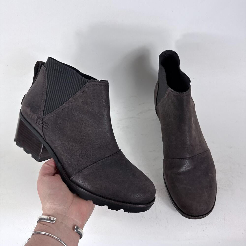 Sorel Cate Chelsea Boots Women 9.5 Brown Leather Waterproof Round Toe Block Heel